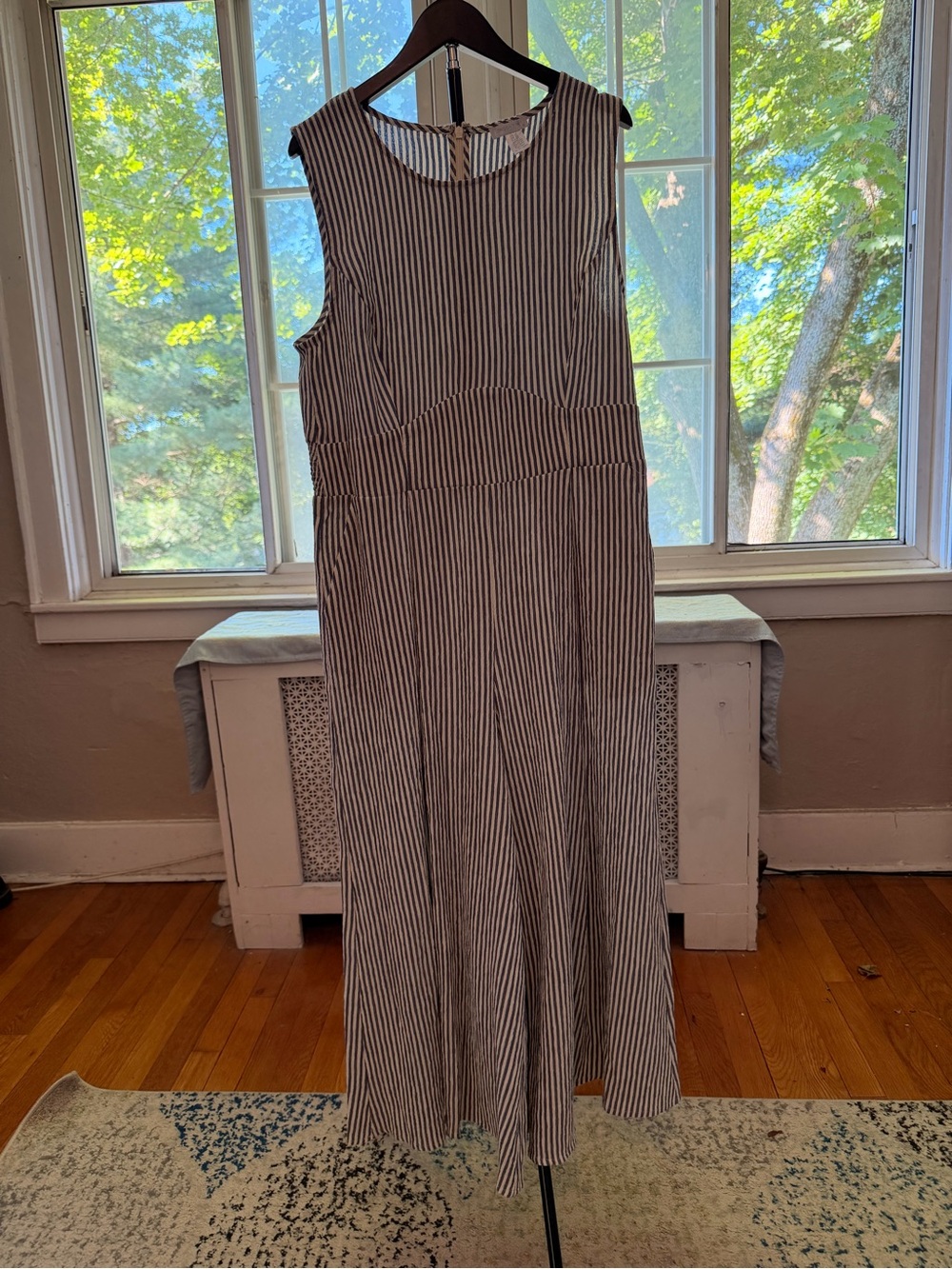 London Times Navy & White Striped Sleeveless Wide Leg Jumpsuit